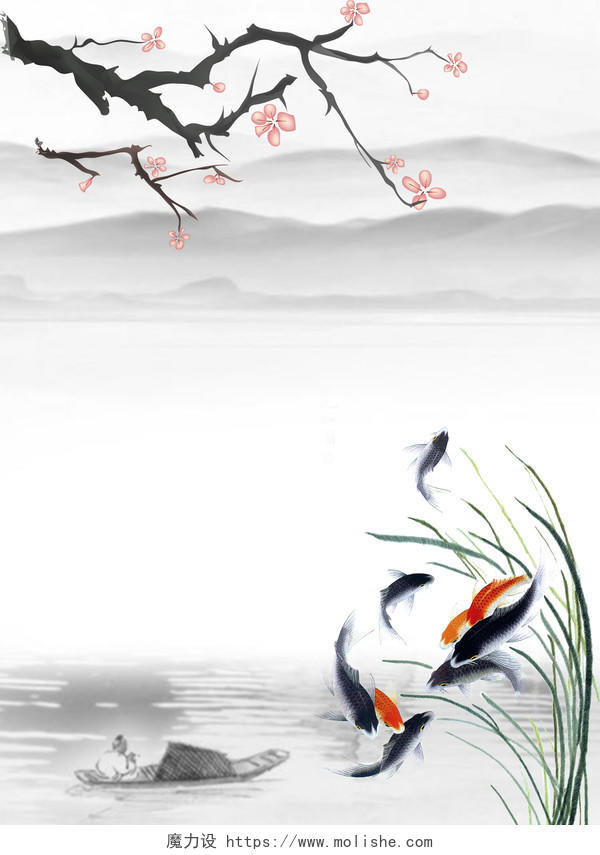 中国风荷花夏季水墨画平面广告书法
